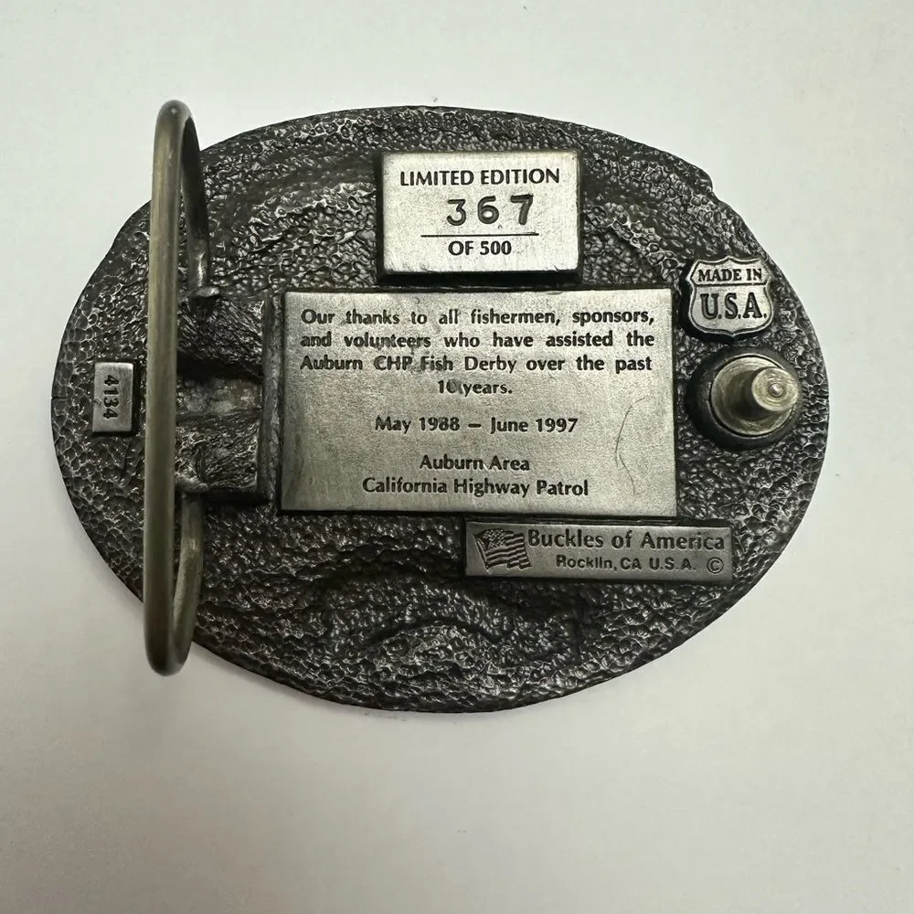 1997 Auburn CHP Fish Derby 10th Anniv Belt Buckle Vintage LE 367/500